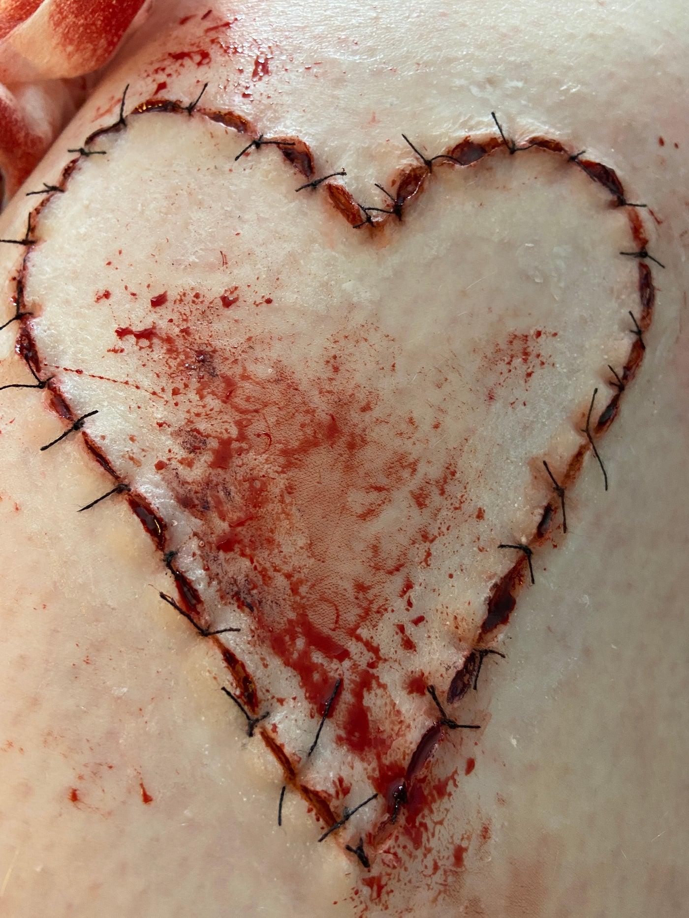 Unpainted Silicone Prosthetic Heart stitches